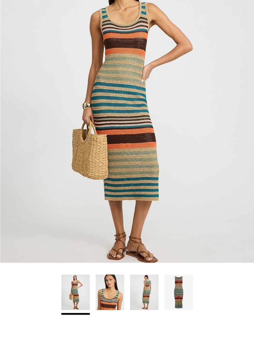 Express Striped Knit Midi Dress in Teal, Orange, Brown & Cream